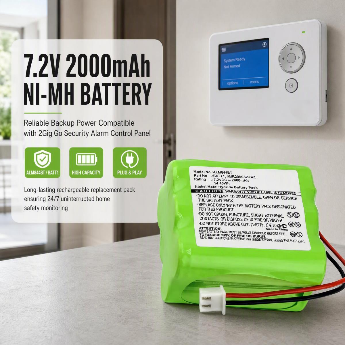 Home Security Battery Replacement - ALM844BT 7,2V 2000mAh Ni-MH Wiederaufladbarer Ersatz-Akku