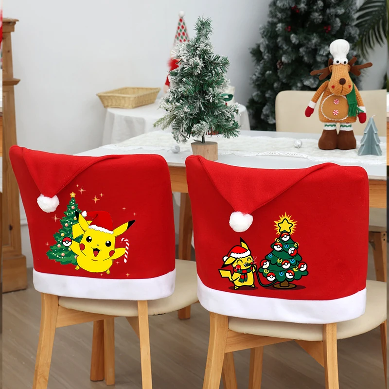 Home Security Items - Pokémon Weihnachtsmützen-Stuhlhussen, Anime-Heimdekoration, Wohnzimmer, modische große